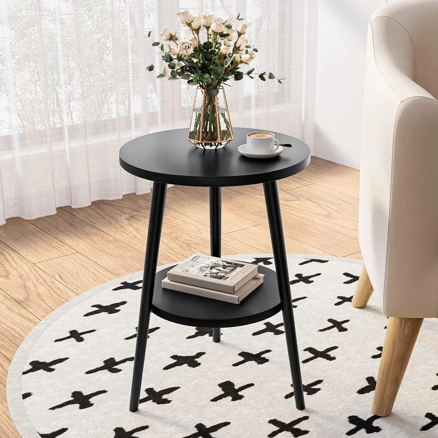 Modern Round Side Table with Storage - Image 1